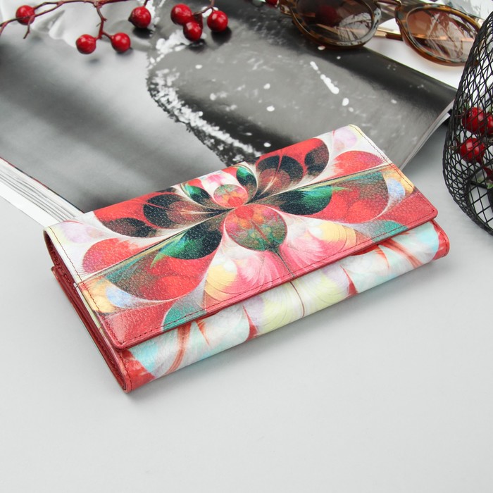 Кошелёк женский, 3 отдела, для карт, для монет, цвет красный