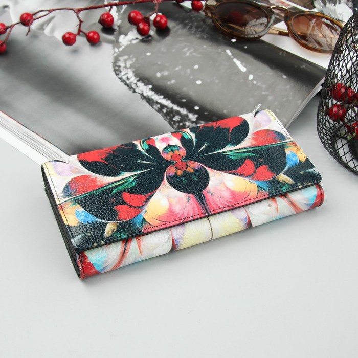 Кошелёк женский, 3 отдела, для карт, для монет, цвет чёрный