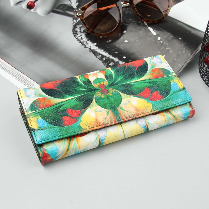 Кошелёк женский, 3 отдела, для карт, для монет, цвет зелёный