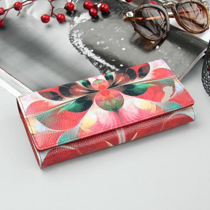 Кошелёк женский, 6 отделов, для карт, для монет, на клапане, наружный карман, цвет красный