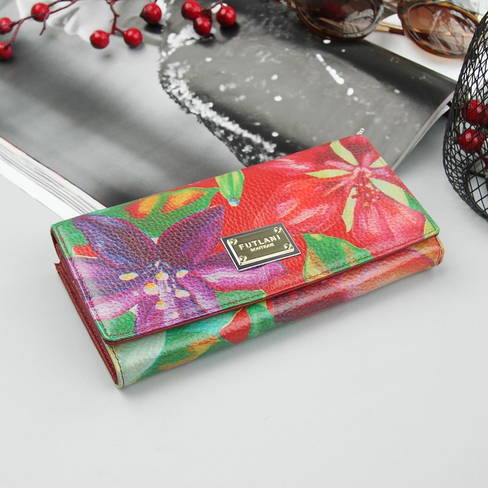 Кошелёк женский, 3 отдела, для карт, для монет, цвет красный