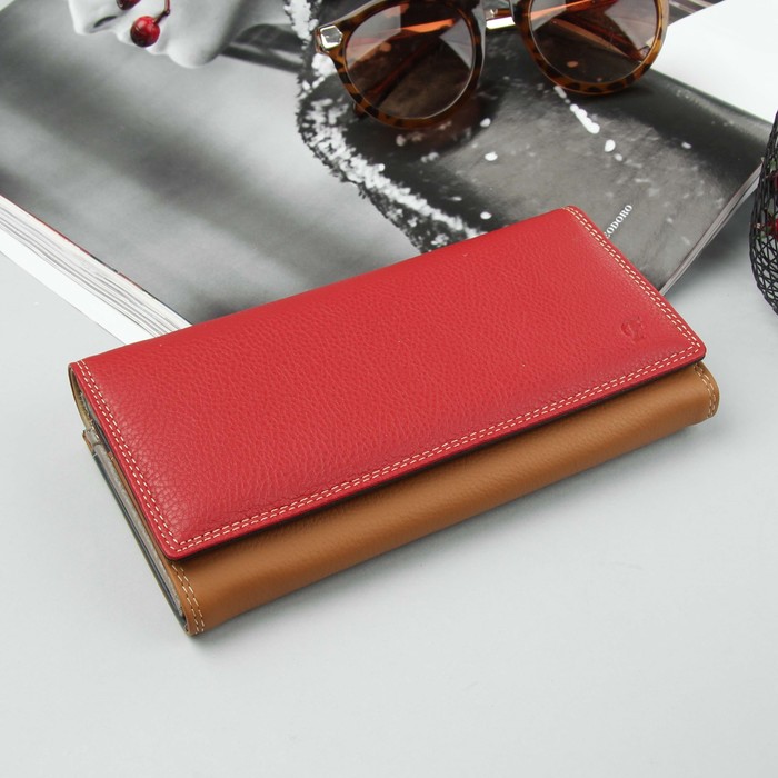 Кошелёк женский, 3 отдела, для карт, для монет, цвет бордовый/рыжий