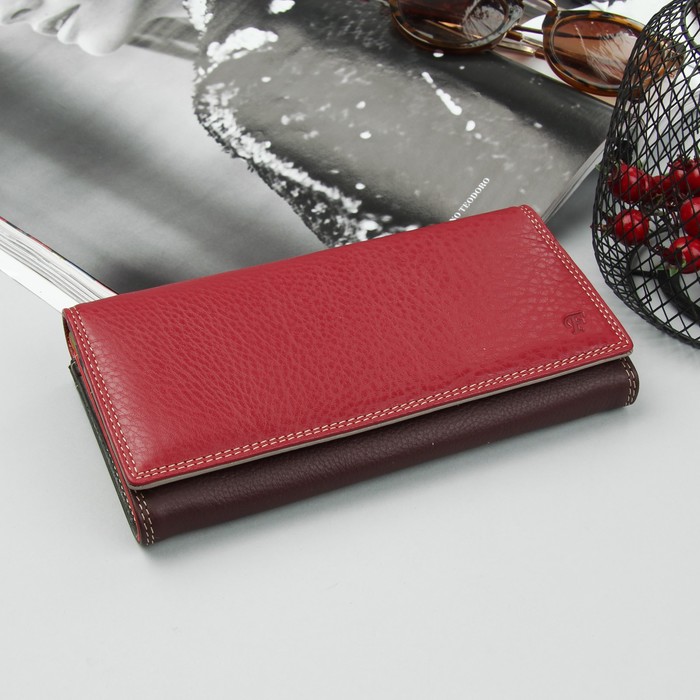 Кошелёк женский, 3 отдела, для карт, для монет, цвет бордовый/фиолетовый