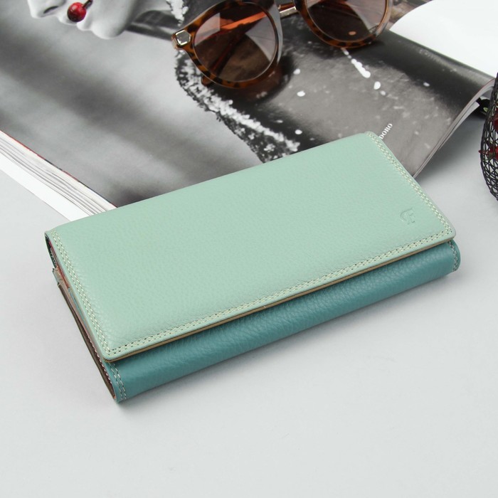 Кошелёк женский, 3 отдела, для карт, для монет, цвет мятный/бирюзовый