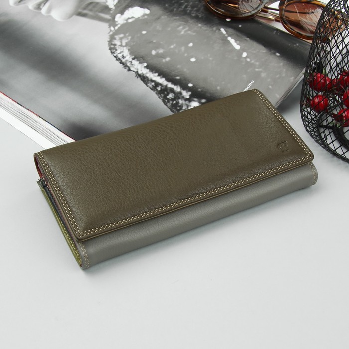 Кошелёк женский, 3 отдела, для карт, для монет, цвет кофе/серый