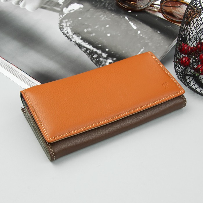 Кошелёк женский, 3 отдела, для карт, для монет, цвет рыжий/кофе