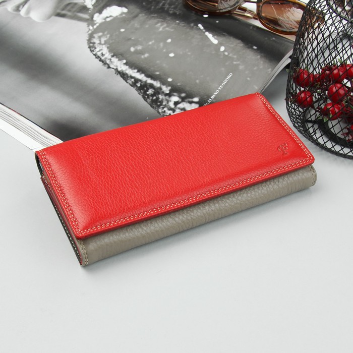 Кошелёк женский, 5 отделов, для карт, для монет, наружный карман, цвет красный