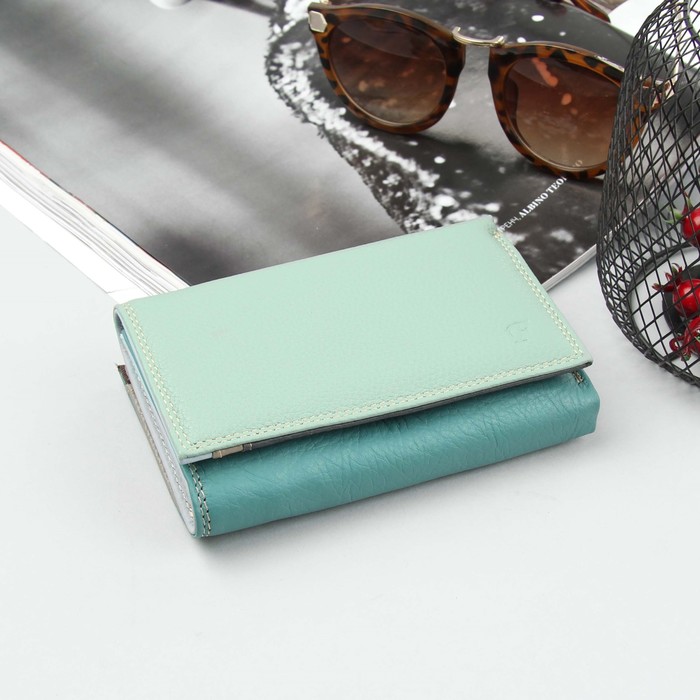 Кошелёк женский, 3 отдела, для карт, для монет, цвет мятный/бирюзовый