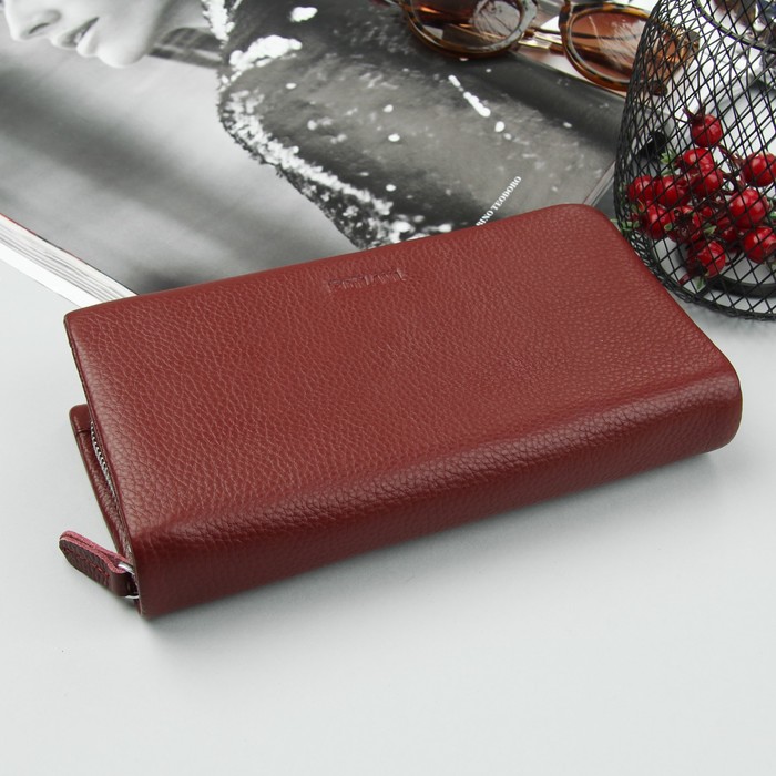 Кошелёк женский, 2 отдела на молниях, хлястик, цвет бордовый
