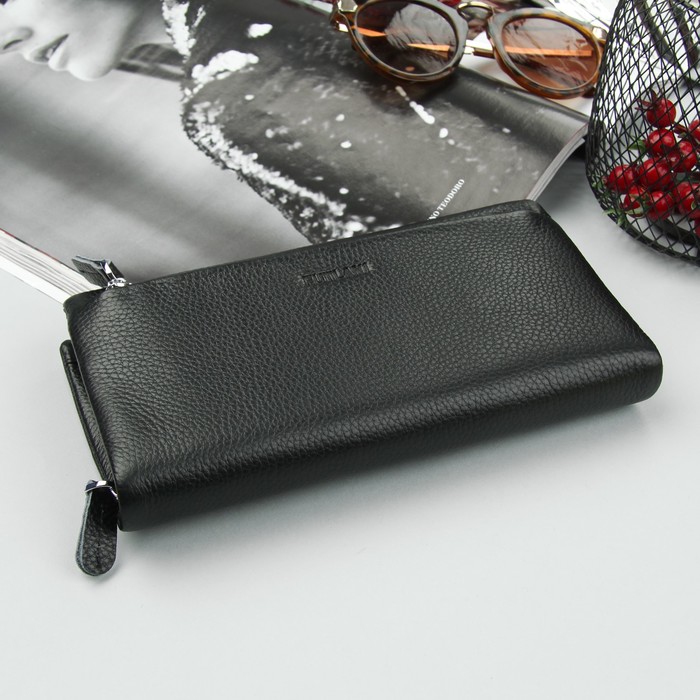 Кошелёк женский, 3 отдела, для карт, для монет, наружный карман, хлястик, цвет чёрный