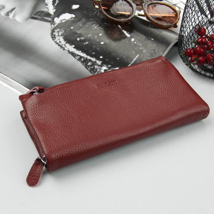 Кошелёк женский, 3 отдела, для карт, для монет, наружный карман, хлястик, цвет бордовый