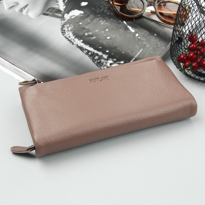 Кошелёк женский, 3 отдела, для карт, для монет, наружный карман, хлястик, цвет пудровый