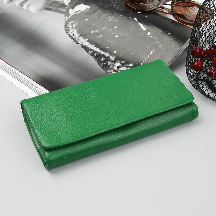 Кошелёк женский, 2 отдела, для карт, для монет, наружный карман, цвет зелёный