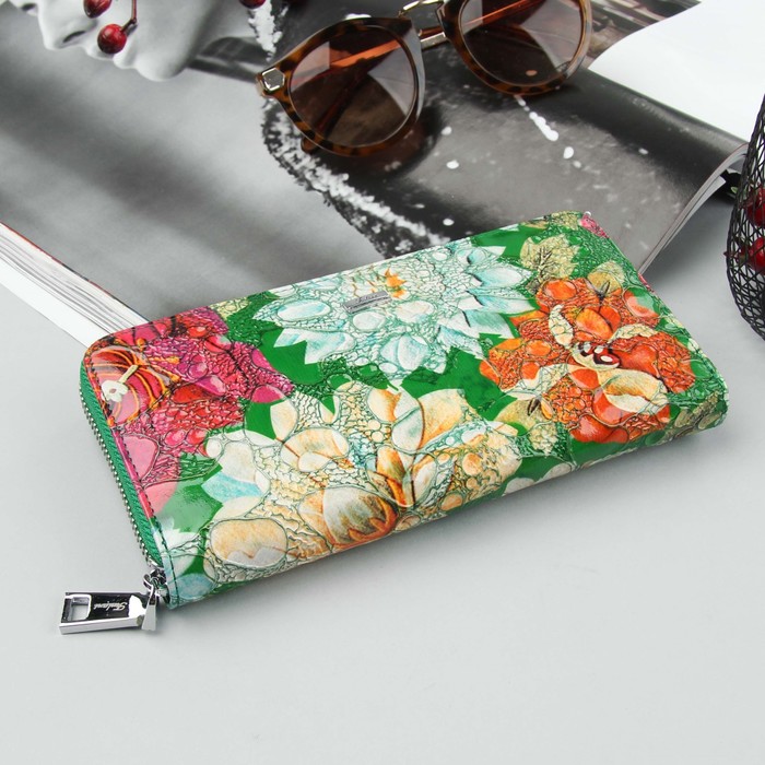 Кошелёк женский, 3 отдела, для карт, для монет, цвет зелёный