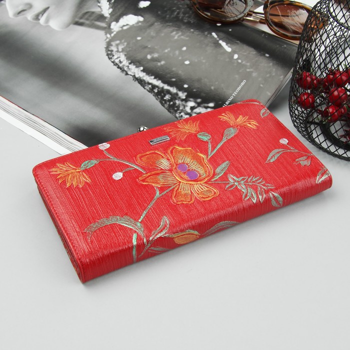 Кошелёк женский, 2 отдела, для карт, для монет, цвет красный