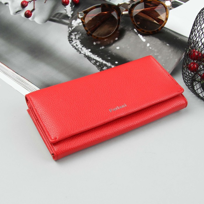 Кошелёк женский, 2 отдела рамка, 4 отдела, для карт, цвет красный