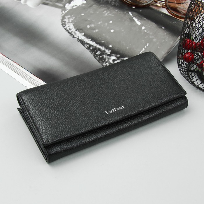 Кошелёк женский, 2 отдела рамка, 4 отдела, для карт, цвет чёрный