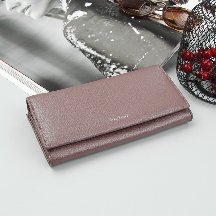 Кошелёк женский, 2 отдела рамка, 4 отдела, для карт, цвет пудровый