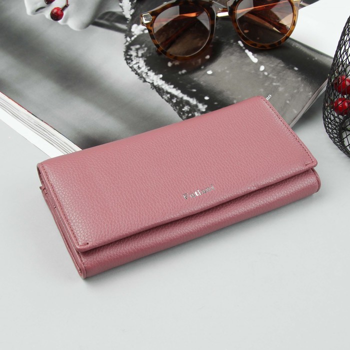 Кошелёк женский, 2 отдела рамка, 4 отдела, для карт, цвет розовый