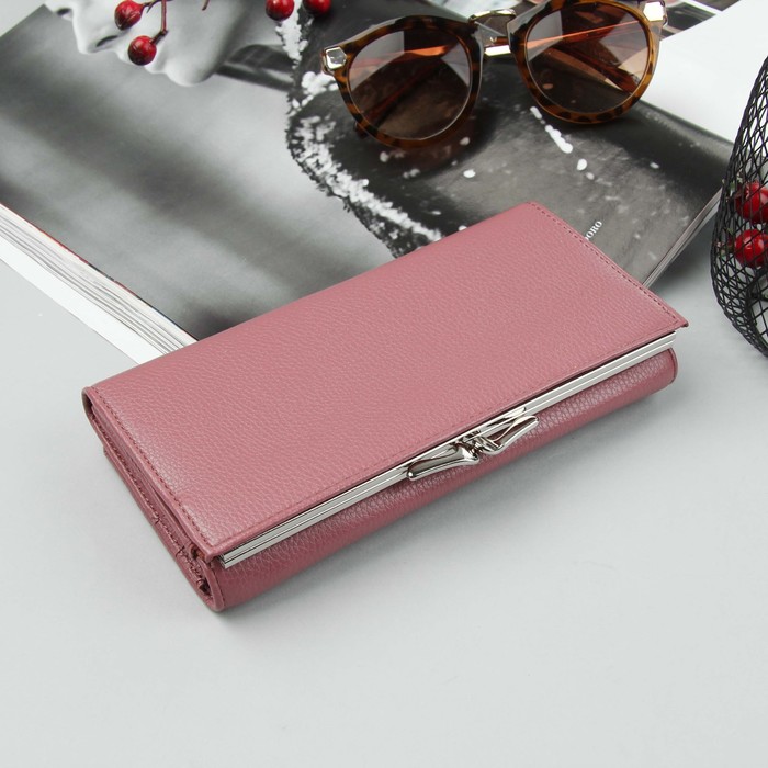 Кошелёк женский, 2 отдела рамка, 4 отдела, для карт, цвет розовый