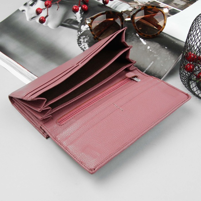 Кошелёк женский, 2 отдела рамка, 4 отдела, для карт, цвет розовый