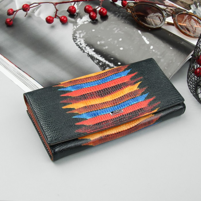 Кошелёк женский, 2 отдела рамка, 3 отдела, для карт, для монет, цвет чёрный