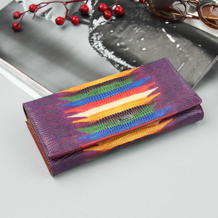 Кошелёк женский, 2 отдела рамка, 3 отдела, для карт, для монет, цвет фиолетовый