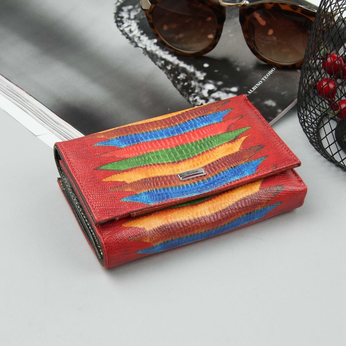 Кошелёк женский, отдел рамка, 3 отдела, для карт, для монет, цвет красный