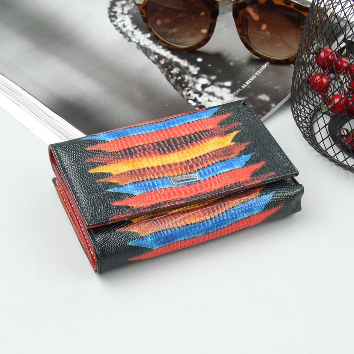 Кошелёк женский, отдел рамка, 3 отдела, для карт, для монет, цвет чёрный