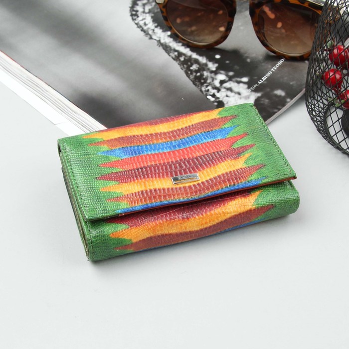 Кошелёк женский, отдел рамка, 3 отдела, для карт, для монет, цвет зелёный