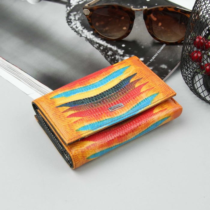 Кошелёк женский, отдел рамка, 3 отдела, для карт, для монет, цвет оранжевый