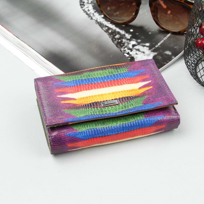 Кошелёк женский, отдел рамка, 3 отдела, для карт, для монет, цвет фиолетовый