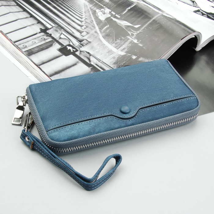 Кошелёк женский, 3 отдела, для карт, для монет, 2 наружных кармана, с ручкой, цвет синий