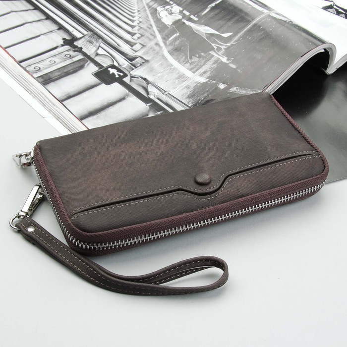 Кошелёк женский, 3 отдела, для карт, для монет, 2 наружных кармана, с ручкой, цвет кофе