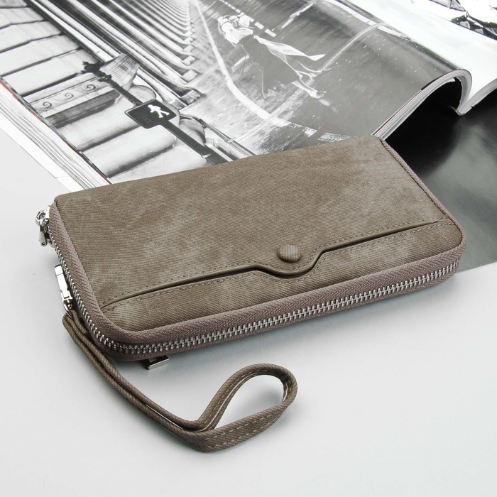 Кошелёк женский, 3 отдела, для карт, для монет, 2 наружных кармана, с ручкой, цвет хаки