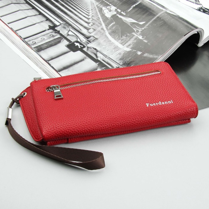 Кошелёк женский, отдел, для карт, наружный карман, с ручкой, цвет красный