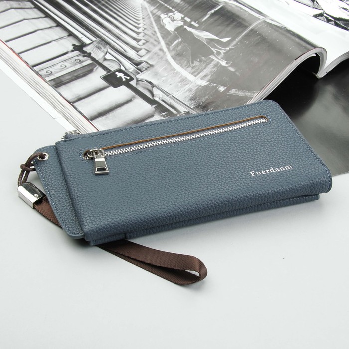 Кошелёк женский, отдел, для карт, наружный карман, с ручкой, цвет синий