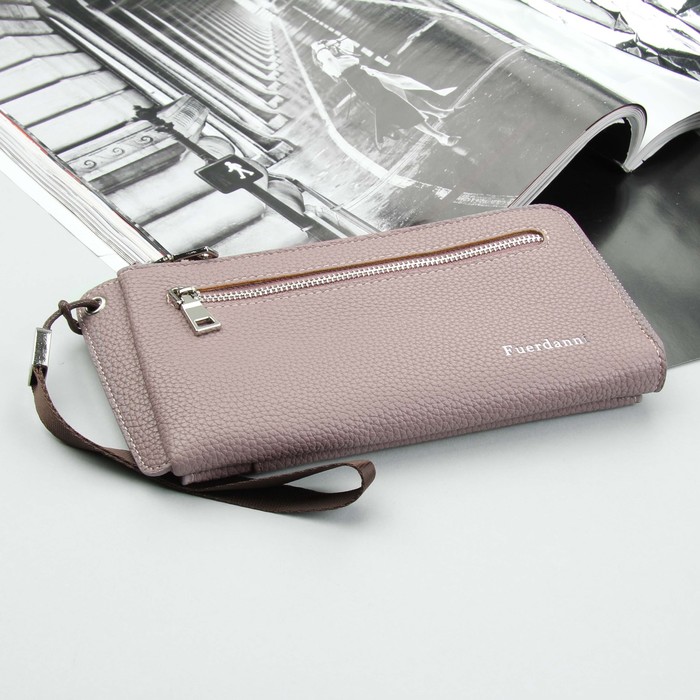 Кошелёк женский, отдел, для карт, наружный карман, с ручкой, цвет пудровый