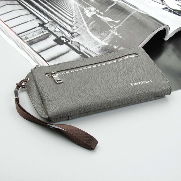 Кошелёк женский, отдел, для карт, наружный карман, с ручкой, цвет серый