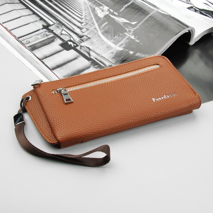 Кошелёк женский, отдел, для карт, наружный карман, с ручкой, цвет коричневый