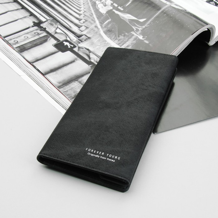 Кошелёк женский, 4 отдела, для карт, для монет на магните, наружный карман, цвет чёрный