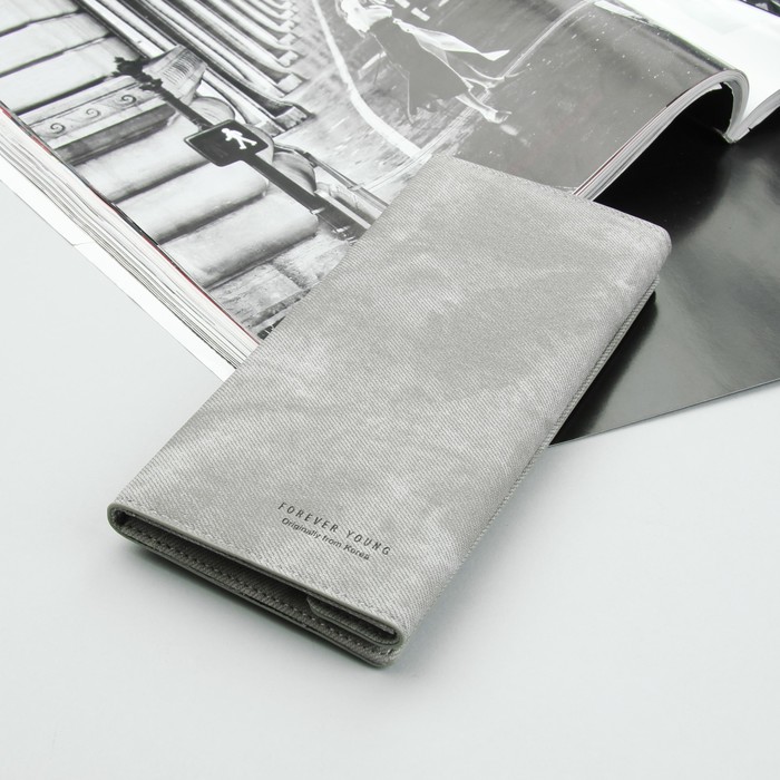 Кошелёк женский, 4 отдела, для карт, для монет на магните, наружный карман, цвет серый