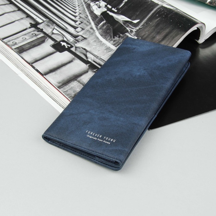 Кошелёк женский, 4 отдела, для карт, для монет на магните, наружный карман, цвет синий