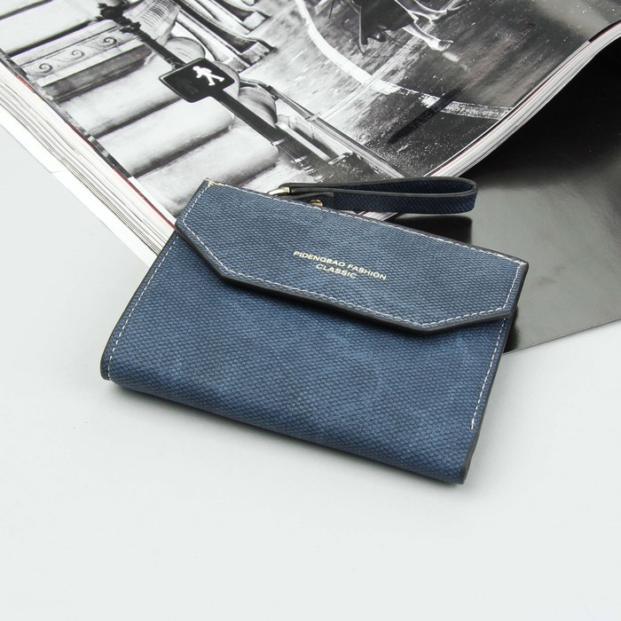 Кошелёк женский, 2 отдела, для карт, для монет, наружный карман, цвет синий