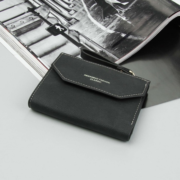 Кошелёк женский, 2 отдела, для карт, для монет, наружный карман, цвет чёрный