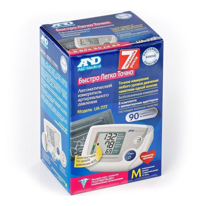 Тонометр автомат A&D UA-777AC, от батареек 4хАА, размер манжеты 22-32 см