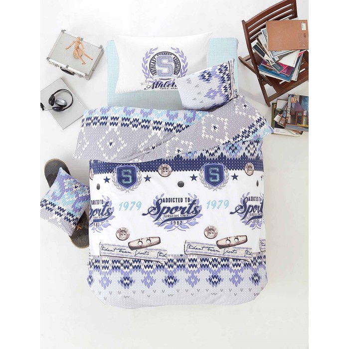 КПБ 1,5 сп Athletik, 160х240 см, 160х220 см, 50х70 см-1 шт., голубой