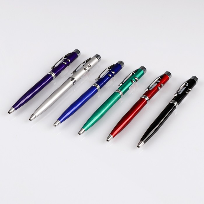 Фонарь-ручка, с лазером, 2 света, 13.5 х 1 см, микс