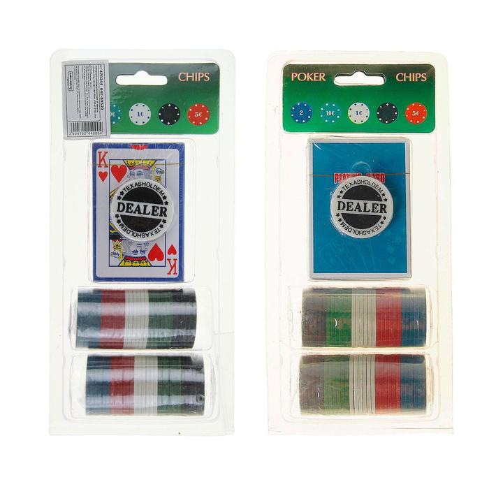 Покер, набор для игры (карты 54 шт, фишки 60 шт с номин.) микс