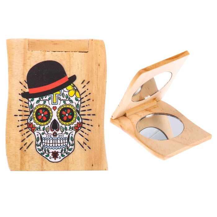 Деревянное зеркало мужское "Череп"